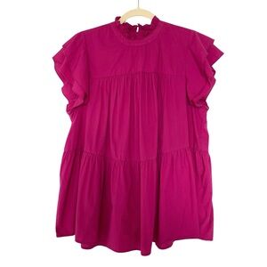 Anthro Maeve tiered ruffle top fuschia